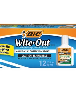 BIC Extra Coverage Correction Fluid, White, 12 Pack