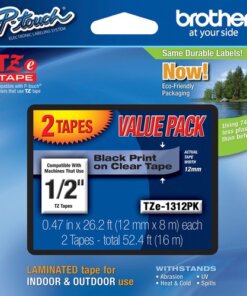 Brother 1/2" Black/Clear Laminated TZe Tape Value Pack