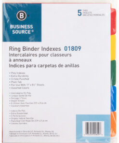 Business Source Plain Tab Color Polyethylene Index Dividers