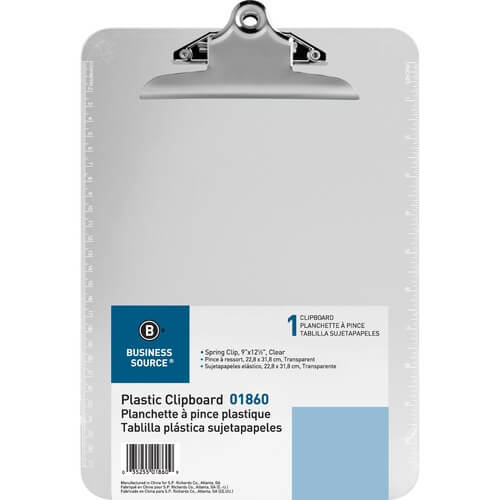 Grey Business Source Spring Clip Plastic Clipboard