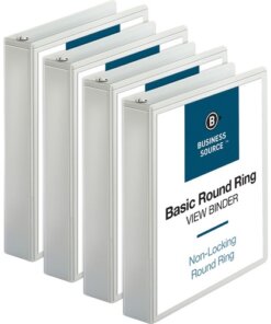 white Business Source Round Ring View Binder