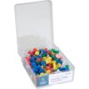 container of multi colored push pins