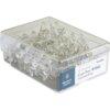container of clear push pins
