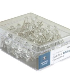 container of clear push pins