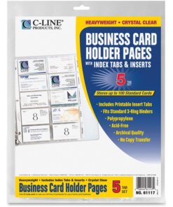 C-Line Business Card Holder Pages with Index Tabs for Ring Binders, Poly