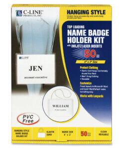 C-Line Hanging Style Name Badge Kit with White Elastic Cord