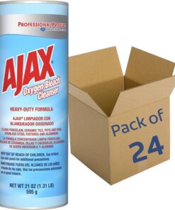 can of ajax and brown box with pack of 24 written on box