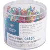container of multi colored paper clips
