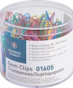 container of multi colored paper clips