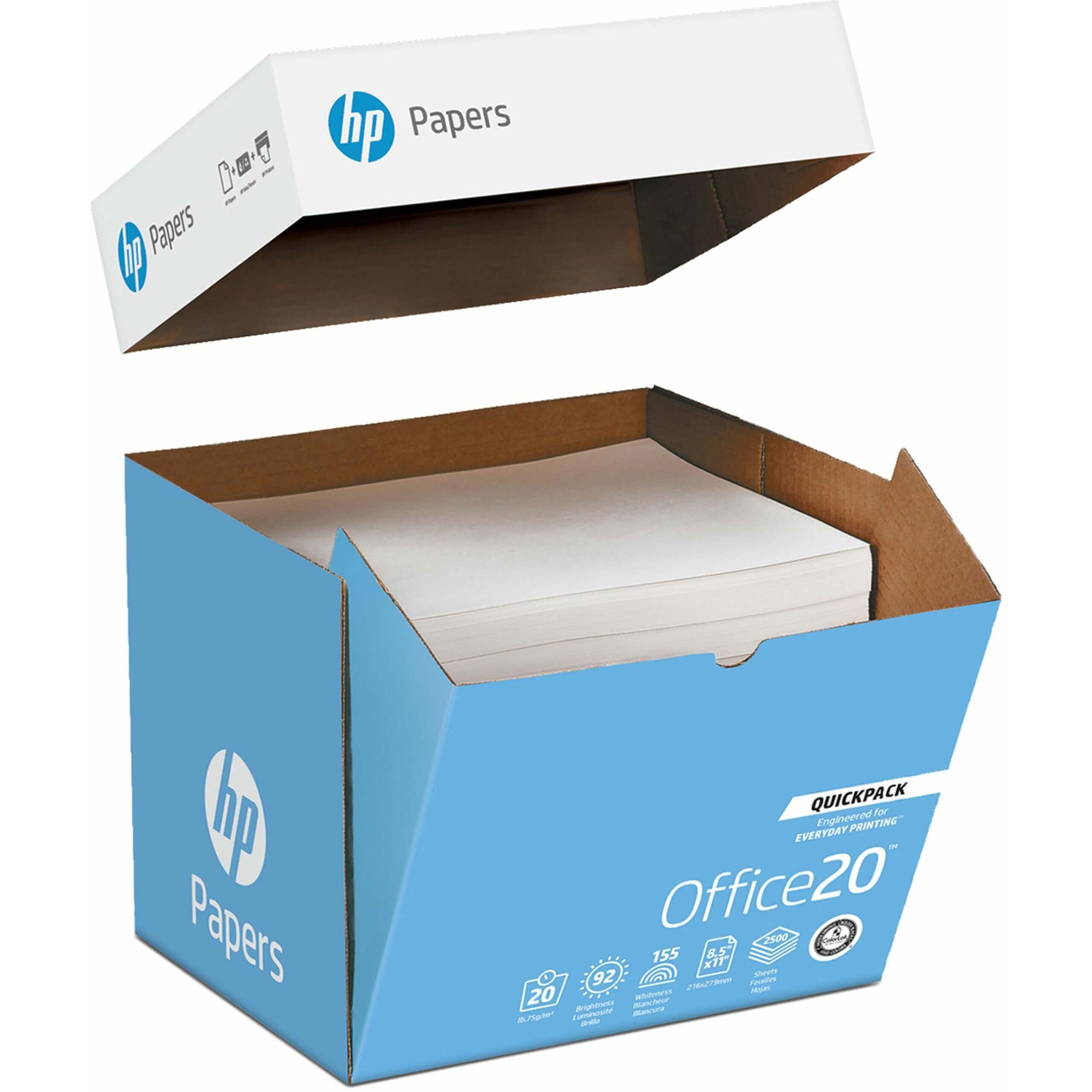 HP Papers Office20 Paper - QuickPack (loose sheets) - White - 92 Brightness - Letter - 8 1/2" x 11" - 20 lb Basis Weight - 250 / Carton - FSC - Acid-free