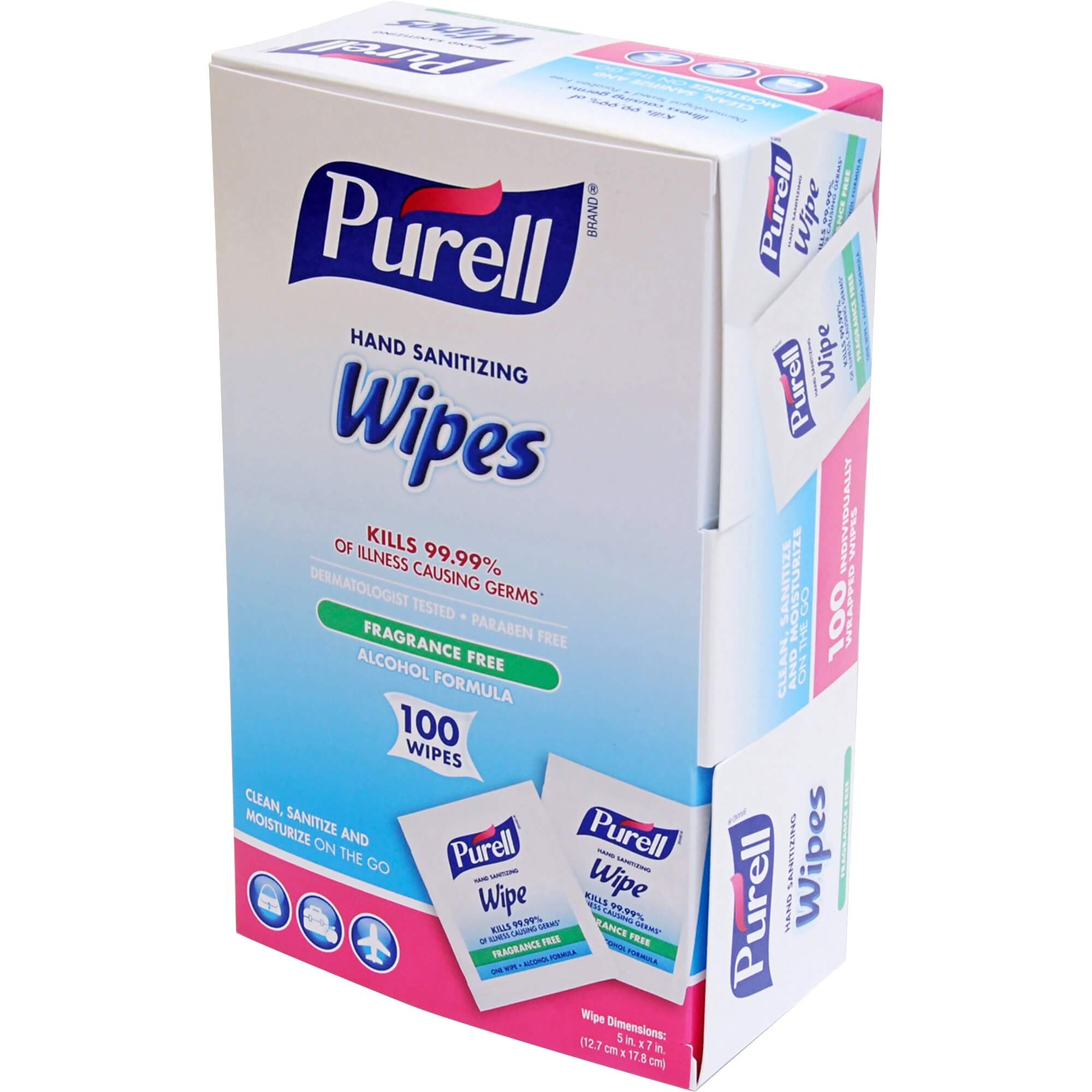PURELL® On-the-go Sanitizing Hand Wipes - 5" x 7" - Clear - Alcohol Based, Fragrance-free - 100 / Box