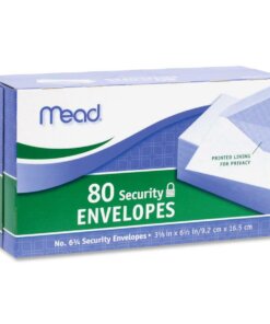 Mead White Security Envelopes - Security - #6 3/4 - 6 1/2" Width x 3 5/8" Length - 20 lb - Gummed - Wove - 80 / Box - White