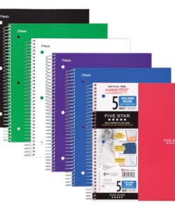 Mead Five-Star Wirebound 5-Subject Notebook - 200 Sheets - Wire Bound - 11" x 8 1/2" - White Paper - Assorted Cover - Pocket, Stiff-back, Perforated, Pocket Divider, Heavyweight, Subject, Spiral Lock - 1 Each