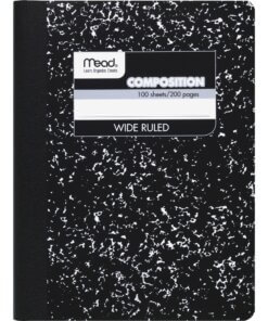 Mead Wide Ruled Composition Notebook - 100 Sheets - Sewn - 7 1/2" x 9 3/4" - White Paper - Black Marble Cover - 1 Each