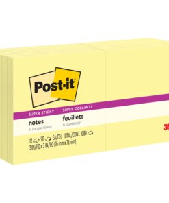 Post-it&reg; Super Sticky Dispenser Notes - 1080 - 3" x 3" - Square - 90 Sheets per Pad - Unruled - Canary Yellow - Paper - Self-adhesive, Repositionable - 12 / Pack