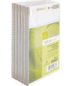 Nature Saver 100% Recycled White Jr. Rule Legal Pads - Jr.Legal - 50 Sheets - 0.28" Ruled - 15 lb Basis Weight - Jr.Legal - 5" x 8" - White Paper - Perforated, Back Board - Recycled - 1 Dozen