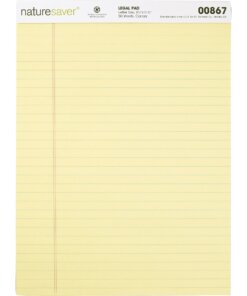 Nature Saver 100% Recycled Canary Legal Ruled Pads - 50 Sheets - 0.34" Ruled - 15 lb Basis Weight - 8 1/2" x 11 3/4" - Canary Paper - Perforated, Stiff-back, Back Board, Easy Tear - Recycled - 1 Dozen