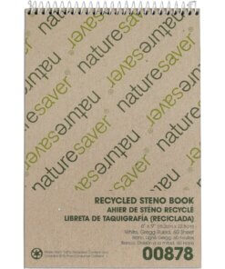 Nature Saver Recycled Steno Book - 60 Sheets - Spiral - 6" x 9" - White Paper - Chipboard Cover - Back Board - Recycled - 1 Each