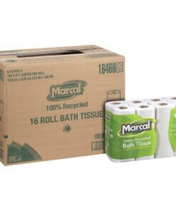 Marcal 100% Recycled Soft/Strong Bath Tissue - 2 Ply - 4.20" x 3.60" - 168 Sheets/Roll - White - Soft, Strong, Septic Safe, Hypoallergenic - For Bathroom - 16 Rolls Per Container - 6 / Carton