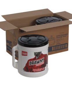 Brawny&reg; Professional D400 Disposable Cleaning Towels With Bucket - 9.90" x 13" - 200 Sheets/Roll - Orange - Absorbent, Soft - 2 / Carton