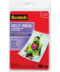 Scotch Self-sealing Photo Laminating Sheets - Laminating Pouch/Sheet Size: 4.30" Width x 6.30" Length x 9.50 mil Thickness - Thick Gloss - for Photo, Document, Lists, Card, Recipe, Artwork - Acid-free, Photo-safe, Double Sided, Self-sealing - Clear - 5 / Pack