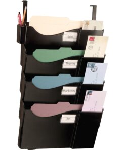 Officemate Grande Central Filing System - 4 Pocket(s) - 27.5" Height x 16.6" Width x 5" Depth - Wall Mountable - Black - 1 / Pack