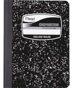 Mead Composition Book - Sewn - 7 1/2" x 9 3/4" - White Paper - Black Marble Cover - 1 Each