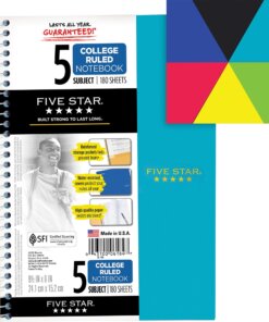 Five Star 5-Subject Notebook - Wire Bound - College Ruled - 6" x 9 1/2" - White Paper - Plastic Cover - Pocket Divider, Perforated, Subject - 1 Each