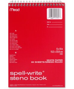 Mead Spell-Write Steno Book - 80 Sheets - 6" x 9" - White Paper - 1 Each