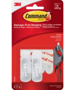 Command Utility Hooks - 2 Small Hook - 1 lb (453.6 g) Capacity - Plastic - White - 2 / Pack