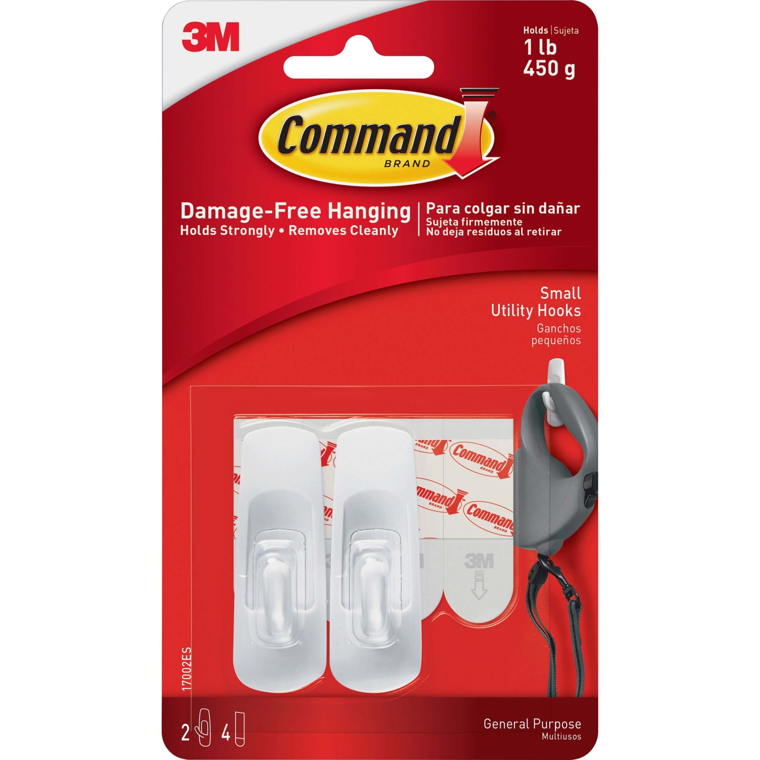 Command Utility Hooks - 2 Small Hook - 1 lb (453.6 g) Capacity - Plastic - White - 2 / Pack