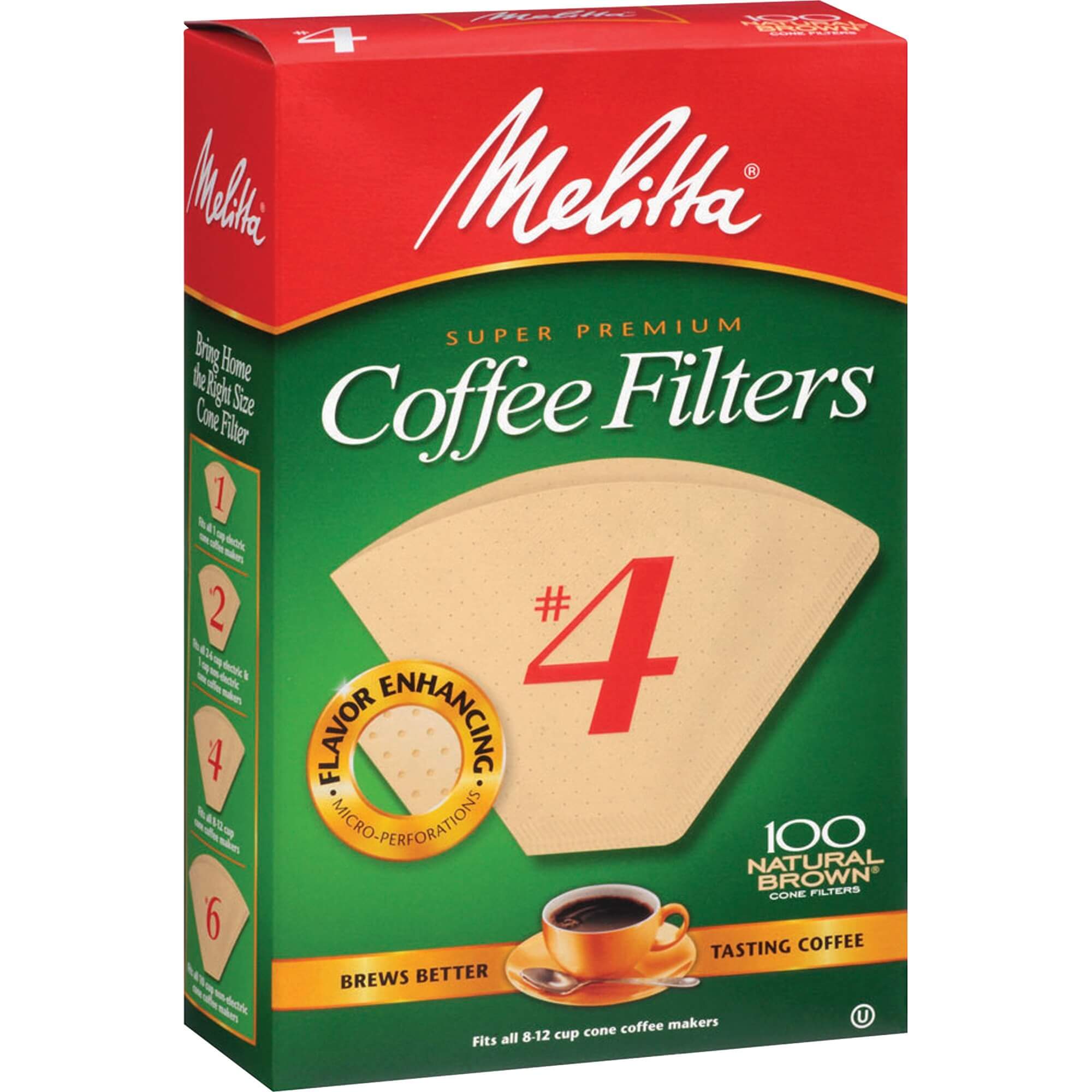Melitta Super Premium No. 4 Coffee Filters - Gluten-free, Double Crimped, Disposable, Burst Resistant, Tear Resistant - 100 / Pack - Brown