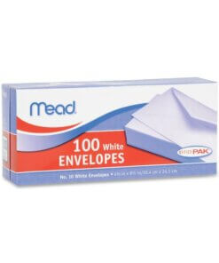 Mead Plain White Envelopes - Business - #10 - 4 1/8" Width x 9 1/2" Length - Gummed - 100 / Box - White