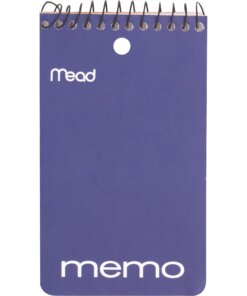 Mead Wirebound Memo Book - 60 Sheets - 120 Pages - Wire Bound - College Ruled - 3" x 5" - White Paper - AssortedCardboard Cover - Stiff-back, Hole-punched - 1 Each