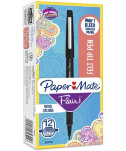 Paper Mate Flair Point Guard Felt Tip Marker Pens - Medium Pen Point - Black Water Based Ink - Black Barrel - 1 Dozen