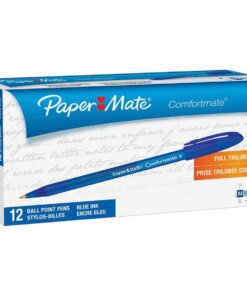 Paper Mate ComfortMate Triangular Ink Pens - Medium Pen Point - Blue - Blue Rubber Barrel - 1 Dozen