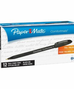 Paper Mate ComfortMate Triangular Ink Pens - Medium Pen Point - Black - Black Rubber Barrel - 1 Dozen