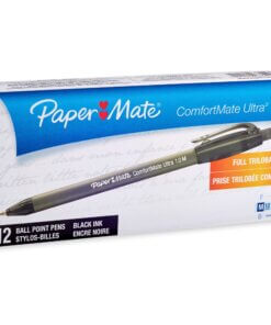 Paper Mate Comfort Mate Retractable Pens - Medium Pen Point - Retractable - Black - Black Rubber Barrel - 1 Dozen