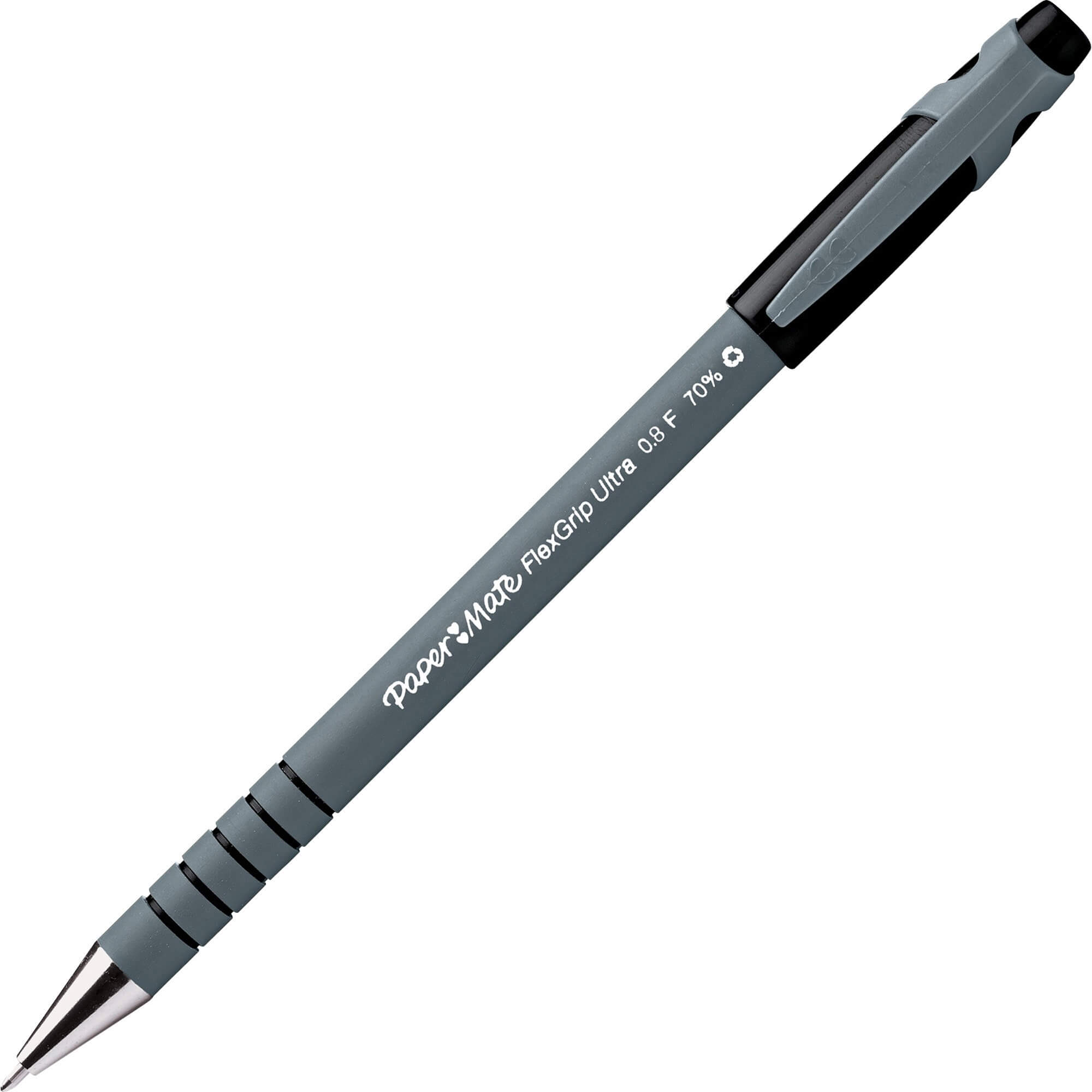 Paper Mate Flexgrip Ultra Recycled Pens - Fine Pen Point - Black - Black Rubber Barrel - 1 Dozen