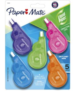 Paper Mate Dryline Mini Grip Correction Tape - 0.20" Width x 16.42 ft Length - White Tape - Ergonomic Assorted Dispenser - 5 / Pack - Assorted