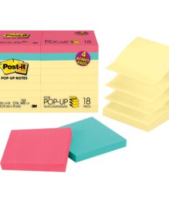 Post-it&reg; Dispenser Notes - Assorted Colors - 1800 - 3" x 3" - Square - 100 Sheets per Pad - Unruled - Pink, Blue, Yellow - Paper - Pop-up, Self-adhesive, Repositionable - 18 / Pack