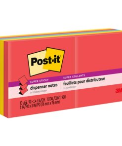 Post-it&reg; Super Sticky Dispenser Notes - Playful Primaries Color Collection - 900 - 3" x 3" - Square - 90 Sheets per Pad - Unruled - Candy Apple Red, Blue Paradise, Sunnyside - Paper - Self-adhesive, Repositionable - 10 / Pack