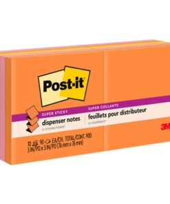 Post-it&reg; Super Sticky Dispenser Notes - Energy Boost Color Collection - 900 - 3" x 3" - Square - 90 Sheets per Pad - Unruled - Vital Orange, Tropical Pink, Sunnyside - Paper - Self-adhesive, Repositionable - 10 / Pack