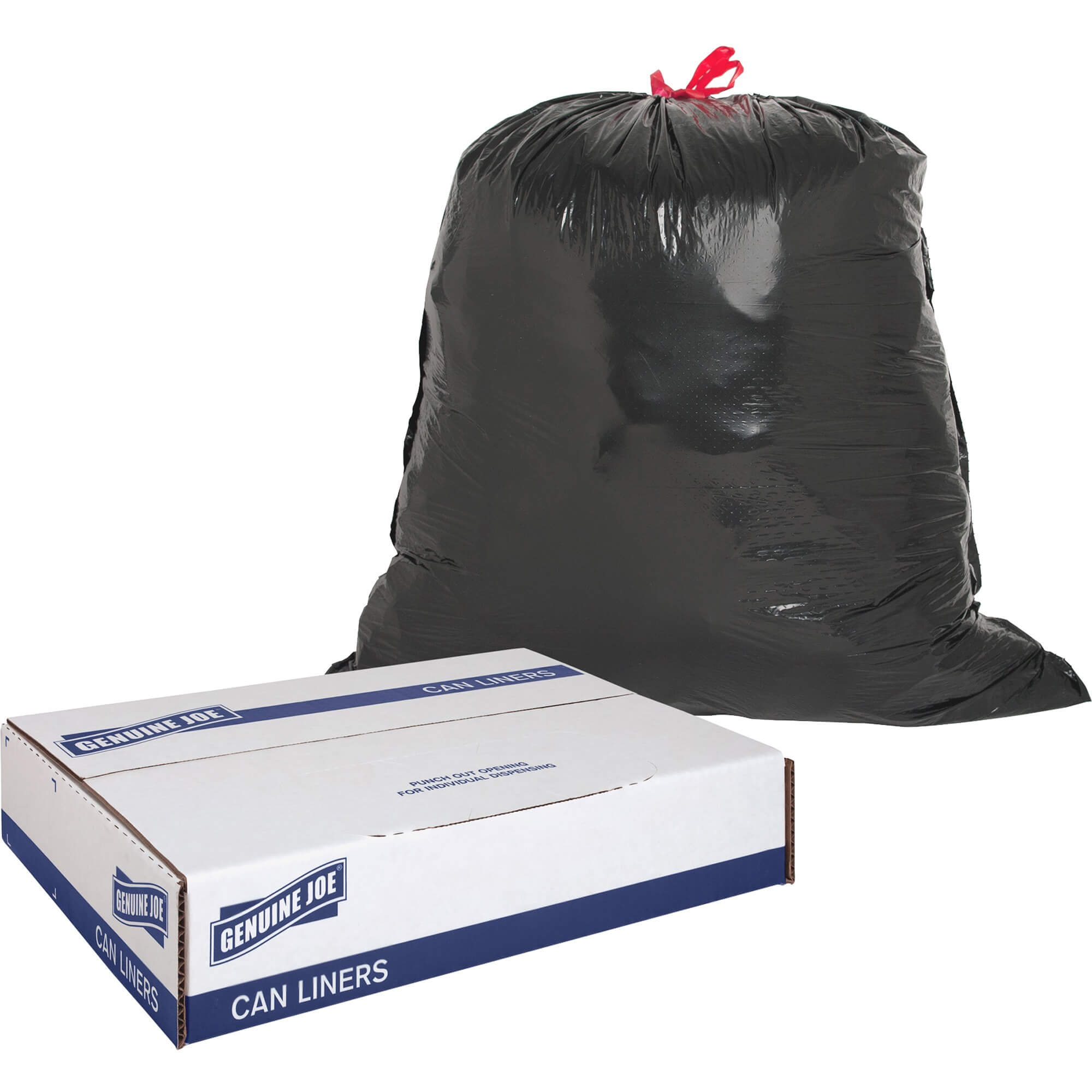 Genuine Joe Flexible Drawstring Trash Can Liners - Medium Size - 30 gal Capacity - 30" Width x 32" Length - 1.05 mil (27 Micron) Thickness - Low Density - Black - Resin - 42/Carton
