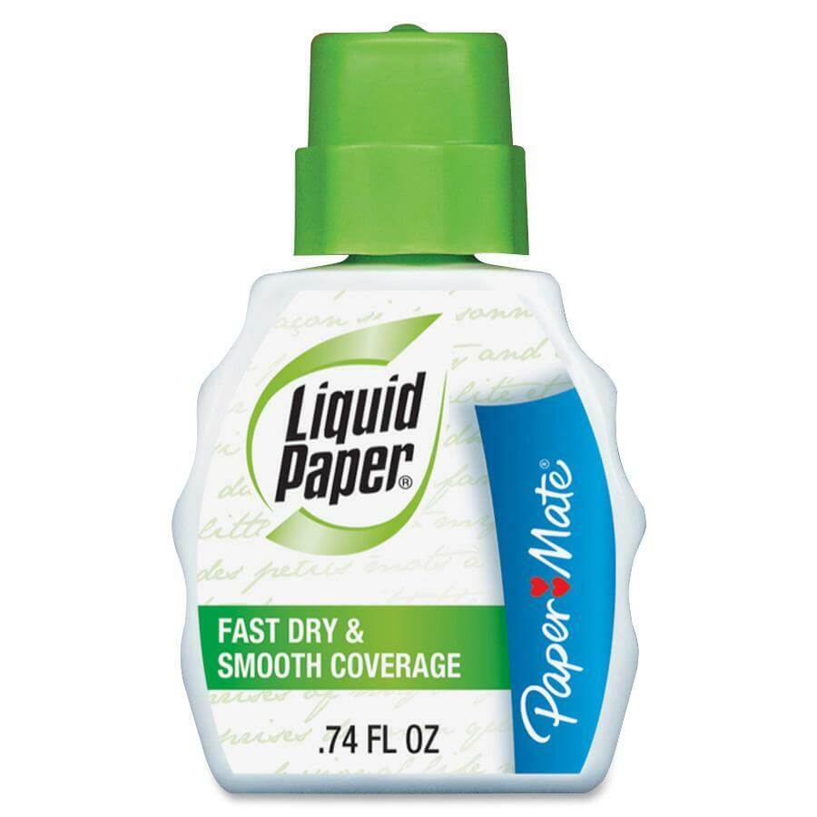 Paper Mate Liquid Paper Fast Dry Correction Fluid - Foam 22 mL - White - Fast-drying, Spill Resistant - 1 Dozen