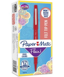 Paper Mate Flair Point Guard Felt Tip Marker Pens - Medium Pen Point - Red Water Based Ink - Red Barrel - 1 Dozen