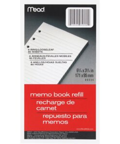 Mead Memo Book Refill Pages - 80 Sheets - 3 3/4" x 6 3/4" - White Paper - Assorted Cover - 1 Each