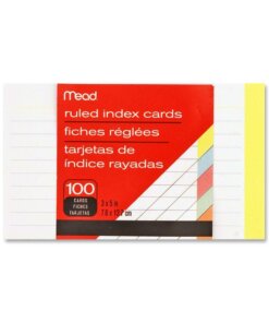 Mead Ruled Assorted Color Index Cards - 100 Sheets - 3" x 5" - Buff, Blue, Orange, Cherry, Green Paper - 1 / Pack