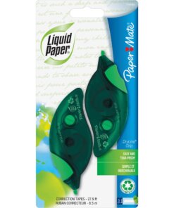 Paper Mate Recycled Correction Tape - 0.20" Width x 27.90 ft Length - 1 Line(s) - White Tape - Ergonomic - Non-refillable, Tear Resistant, Break Resistant - 2 / Pack - Green