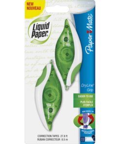 Liquid Paper Dryline Grip Correction Tape - 0.20" Width x 27.92 ft Length - 1 Line(s) - White Tape - Pen Style - Non-refillable, Tear Resistant, Break Resistant - 2 / Pack